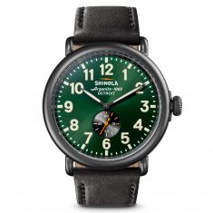Men's Shinola The Runwell Green Dial Black Leather Strap Watch, 47mm