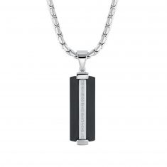 Men's Stainless Steel and Black Ion-Plated Diamond ID Pendant Necklace 1/10ctw