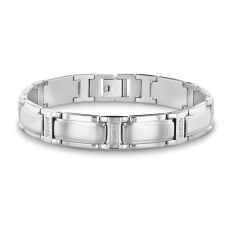 Men's Stainless Steel and Diamond Link Bracelet 1/10ctw