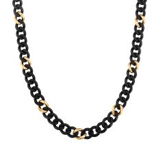 Men's Stainless Steel Black and Gold Tone Curb Chain Necklace | 10 mm | 22 Inches