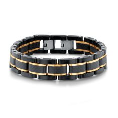 Men's Stainless Steel Black And Gold Tone Link Bracelet | 8.5 Inches