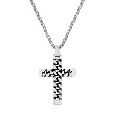 Men's Stainless Steel Curb Chain Design Cross Pendant Necklace