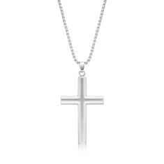 Men's Stainless Steel Satin Finish Cross Pendant Necklace