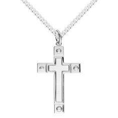 Men's Sterling Silver Cross with Rivets and Stainless Steel Chain Necklace