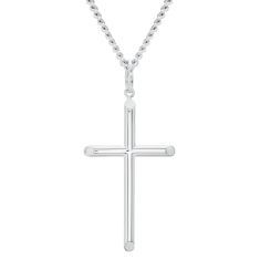 Men's Sterling Silver Polished Tubular Cross Pendant Necklace
