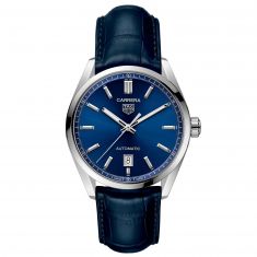 Men's TAG Heuer CARRERA Date Blue Leather Strap Watch | Blue Dial | 41mm | WBN2112.FC6504