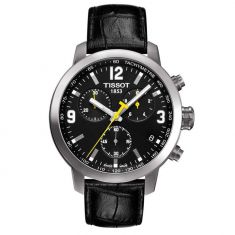 Men s Tissot PRC 200 Chronograph Black Leather Strap Watch