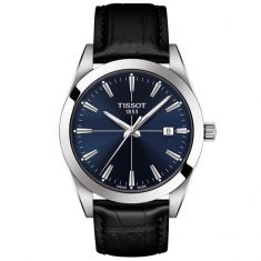 Tissot black leather strap sales