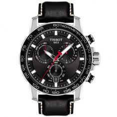 Men's Tissot T-Sport Supersport Chrono Luminescent Black Leather Strap Watch T1256171605100