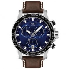 Men's Tissot T-Sport Supersport Chrono Luminescent Brown Leather Strap Watch T1256171604100
