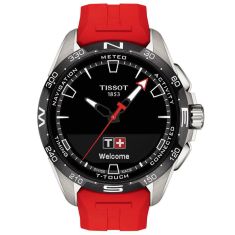 Men's Tissot T-Touch Connect Solar Quartz Red Silicone Strap Watch T1214204705101