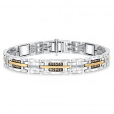 Men's Two-Tone Natural Champagne and White Diamond Bracelet 1ctw