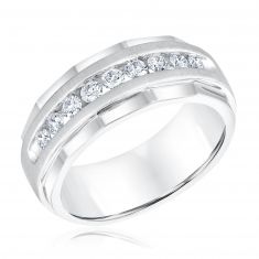 1/2ctw Diamond Beveled Edge White Gold Band | Men's