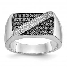 Men's White Gold Treated Black Diamond and Diamond Ring 1/2ctw