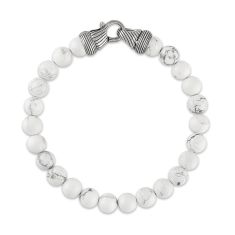 Men's White Howlite Bead Bracelet in Sterling Silver