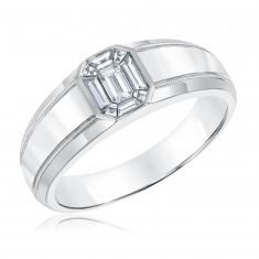 1/2ctw Emerald-Shaped Composite Diamond White Gold Ring | Men's