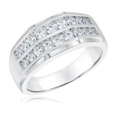 1ctw Double Row White Gold Diamond Band | Men's