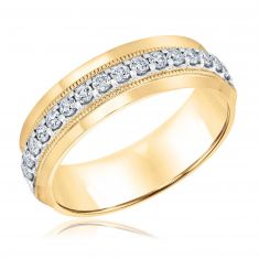 1/2ctw Diamond Yellow Gold Milgrain Band - Men's