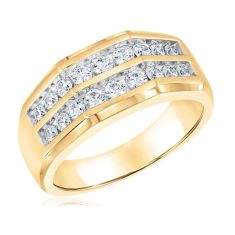 1ctw Double Row Yellow Gold Diamond Band | Men's