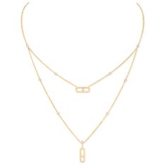 Messika Move Uno 1/5ctw Diamond 2 Rows Yellow Gold Layered Necklace