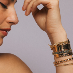 Metal Alchemist Precious Metal Gold-Filled Beaded Large Oval Stretch Bracelet