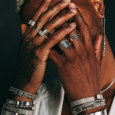 Metal Alchemist Precious Metal Sterling Silver Beaded Small Oval Stretch Bracelet