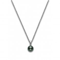 MIKIMOTO 9mm Black South Sea Pearl White Gold Diamond Pendant Necklace