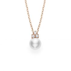 MIKIMOTO Akoya Cultured Pearl and Diamond Rose Gold Pendant 1/15ctw