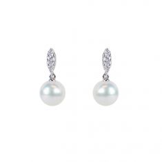 MIKIMOTO Akoya Cultured Pearl and Diamond White Gold Earrings 1/5ctw