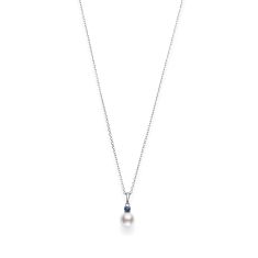 MIKIMOTO Akoya Cultured Single Pearl Pendant with Sapphire in 18k White Gold