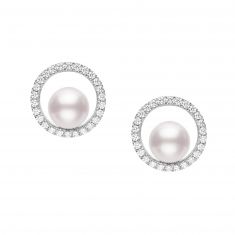 MIKIMOTO Classic Akoya Cultured Pearl Earrings with Diamonds 1/4ctw