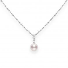 MIKIMOTO Morning Dew 1/10ctw Diamond Akoya Cultured Pearl Pendant Necklace