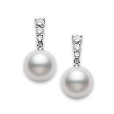 MIKIMOTO Morning Dew 1/2ctw Diamond and White South Sea Cultured Pearl Earrings in 18k White Gold