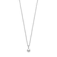MIKIMOTO Morning Dew 1/4ctw Diamond and White South Sea Cultured Pearl Pendant in 18k White Gold