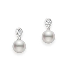 MIKIMOTO Morning Dew 1/5ctw Diamond and Akoya Cultured Pearl Earrings in 18k White Gold