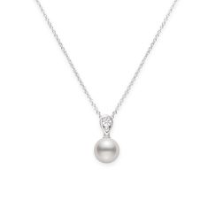 MIKIMOTO Morning Dew 1/8ctw Diamond and Akoya Cultured Pearl Pendant in 18k White Gold