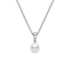 MIKIMOTO Morning Dew Akoya Cultured Pearl and 1/6ctw Diamond Pendant Necklace in White Gold