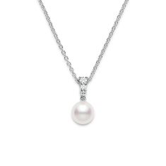 MIKIMOTO Morning Dew Akoya Cultured Pearl and 1/6ctw Diamond Pendant Necklace in White Gold