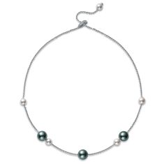 MIKIMOTO Pearls in Motion Black South Sea and Akoya Cultured Pearl Necklace with Diamonds in 18k White Gold