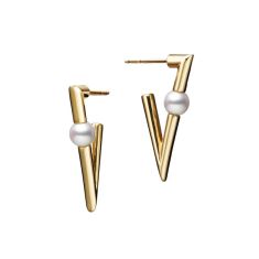 MIKIMOTO V Code Akoya Cultured Pearl Earrings in Yellow Gold