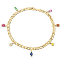 Mixed Gemstone Yellow Gold Station Chain Bracelet