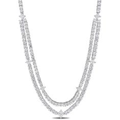 Mixed Shape Created White Sapphire Two-Layer Sterling Silver Necklace