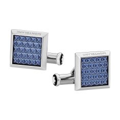 Montblanc Meisterstck Stainless Steel and Blue Lacquer Inlay Cufflinks