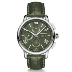 Montblanc Star Legacy Chronograph Day and Date Limited Edition Green Dial Leather Strap Watch 43mm - MB132950