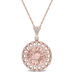 Morganite and 3/4ctw Diamond Open Medallioni Rose Gold Pendant Necklace