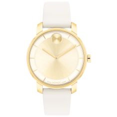 Movado BOLD Access Gold-Tone Dial White Leather Strap Watch 34mm - 3600963