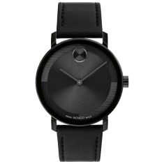 Movado BOLD Evolution 2.0 Black Dial Black Leather Strap Watch 40mm - 3601123