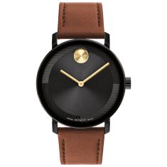 Movado BOLD Evolution 2.0 Black Dial Brown Leather Strap Watch 40mm - 3601083