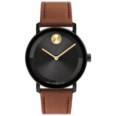 Movado BOLD Evolution 2.0 Black Dial Brown Leather Strap Watch 40mm 3601083 REEDS Jewelers