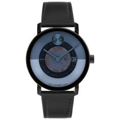 Movado BOLD Evolution 2.0 Blue Dial Black Leather Strap Watch 40mm - 3601227